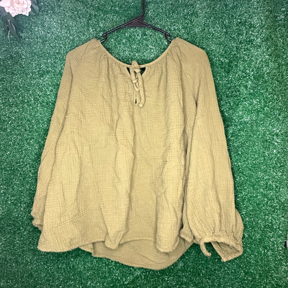 Universal Thread Olive Green Cotton Gauze Peasant Blouse Women's XXL Boho